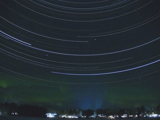 Star trail photo with northern lights