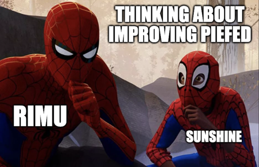 Spiderman "Rimu" and kid "Sunshine" meme: Thinking about improving Piefed.